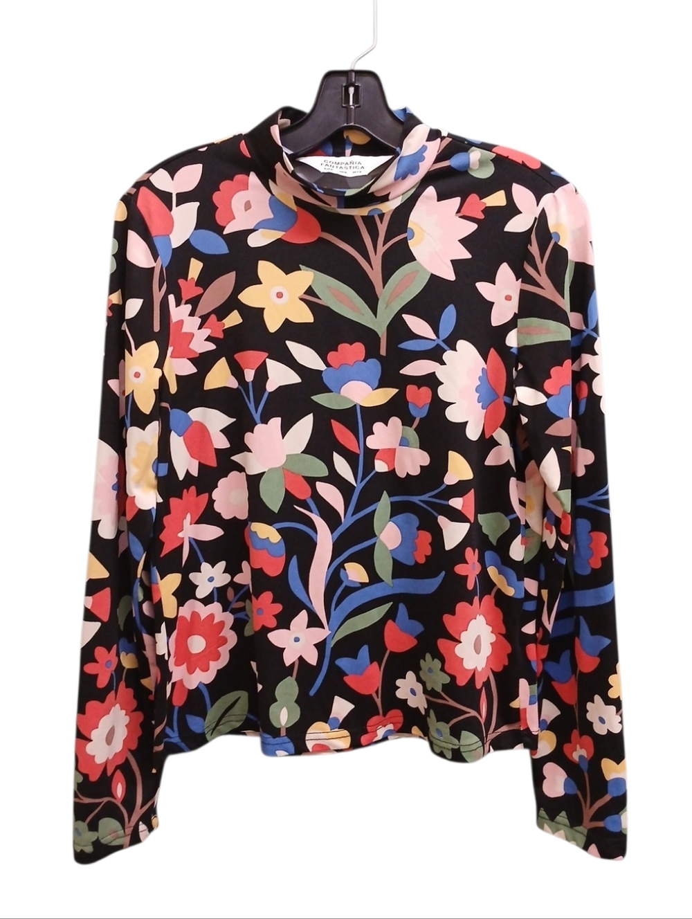 Compania Fantastica Folk Floral Print High Mock Neck Long Sleeve Top Medium